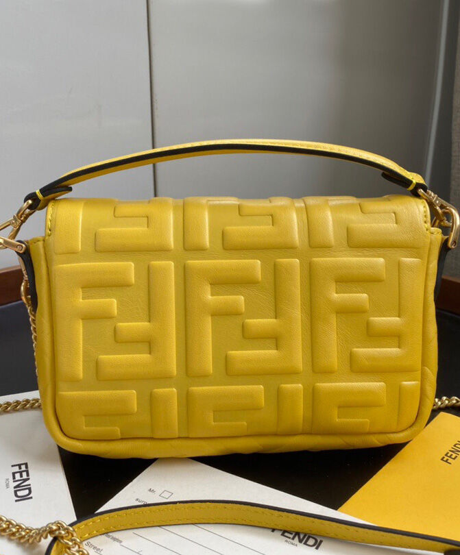 Fendi Mini Baguette Leather Bag 8BS017 Yellow